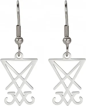 Lucifer Dangle Earrings Stainless Steel Satanic Symbol Earrings Vintage Leviathan Cross Studs Church Wiccan Jewellery Religious Jewellery for Women