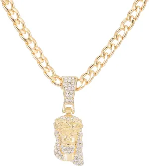 Mai & Claire 14K Gold Filled Jesus Head Pendant Necklace For Men And Women - 925 Sterling Silver Jesus Christ Piece Head Face Pendant Iced Out Shining Crystal Necklace, Jesus Piece Chain For Men