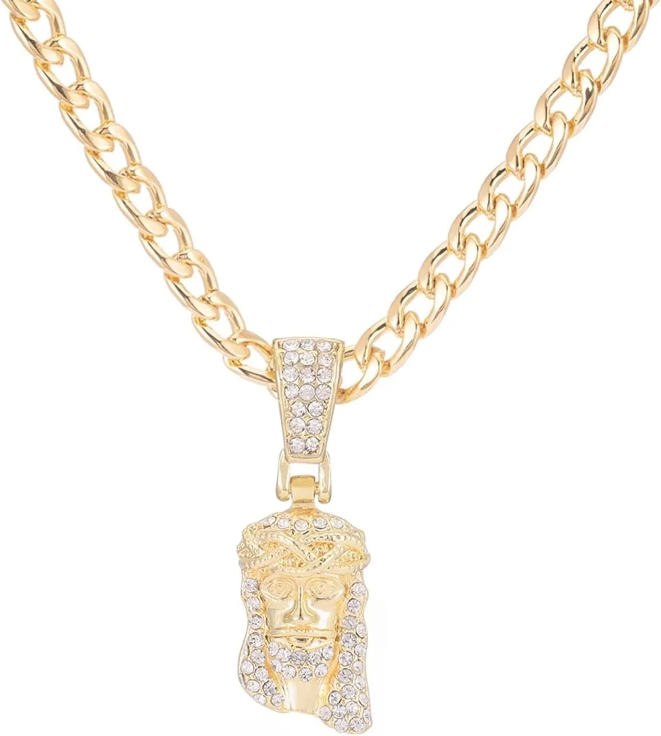 Mai & Claire 14K Gold Filled Jesus Head Pendant Necklace For Men And Women - 925 Sterling Silver Jesus Christ Piece Head Face Pendant Iced Out Shining Crystal Necklace, Jesus Piece Chain For Men