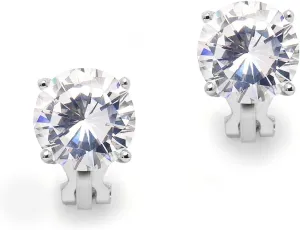 Mariell 3 Carat Cubic Zirconia Crystal Clip-On Stud Earrings for Non-Pierced Ears, Jewelry Gift for Women