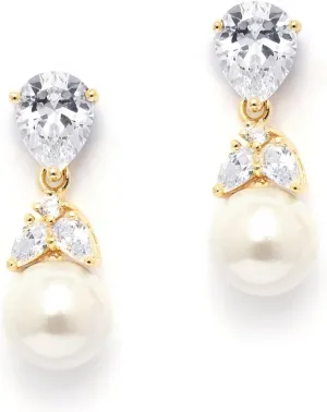 Mariell Pearl Drop Bridal Earrings with Cubic Zirconia Crystals and Ivory Pearls For Brides, Bridesmaids, Weddings, Jewelry Gift for Women