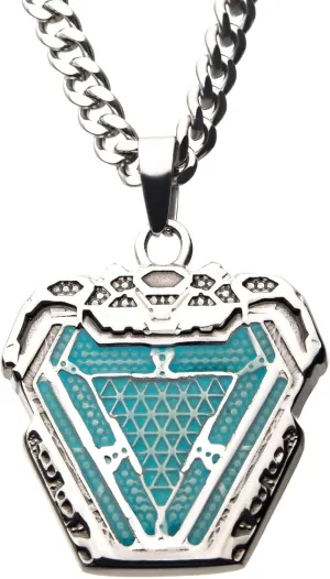Marvel Iron Man Arc Reactor Glow-in-The-Dark Stainless Steel Pendant Necklace with 60cm Chain. Official Licensed Jewelry, Blue, One Size.