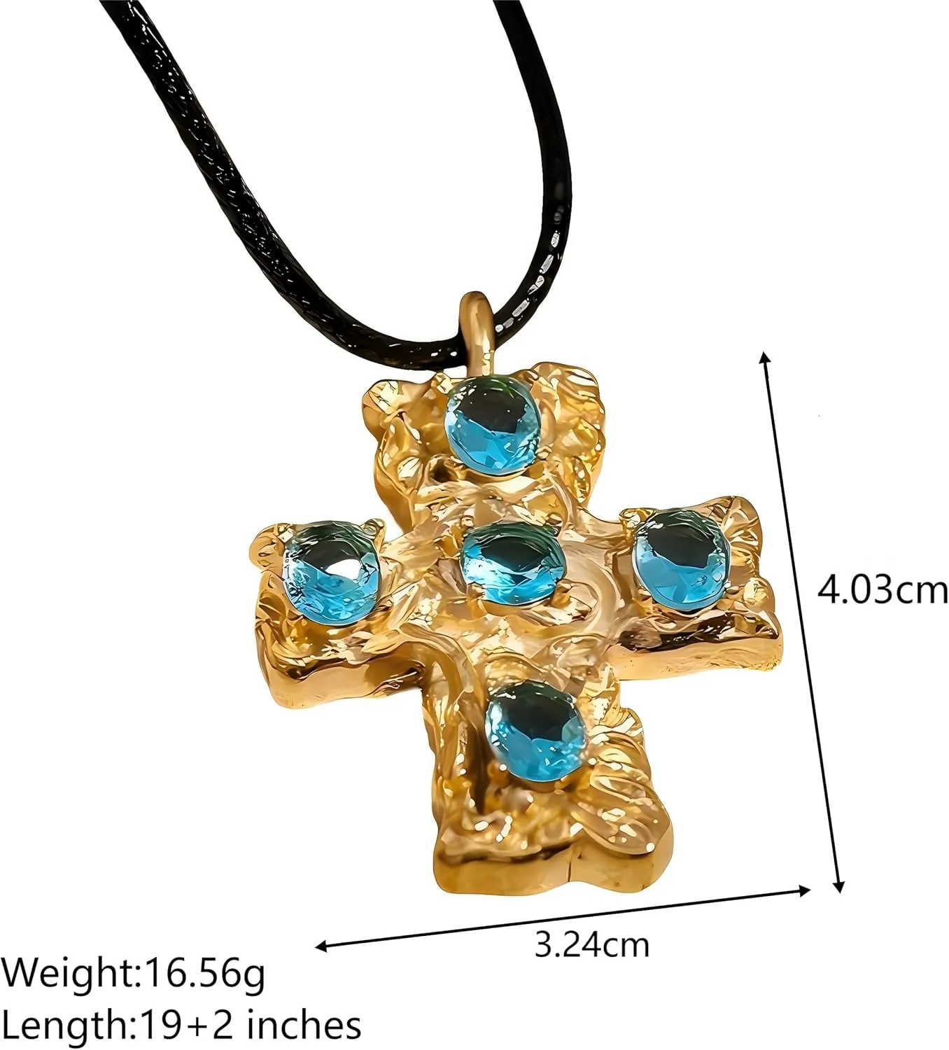 MAX 18K Gold Plated Hammered Cubic Zirconia Cross Pendant Necklace, Studs Earrings | Hypoallergenic All-match Luxury Black String Necklace, Stud Earrings | Ingenious Design Cross Faith Pendant Necklace, Studs Earrings for Women