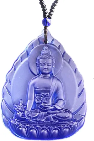 Medicine Buddha Jade Pendant Necklace - Guan Yin Quan Yin Amulet for Wealth & Safety (Purple)