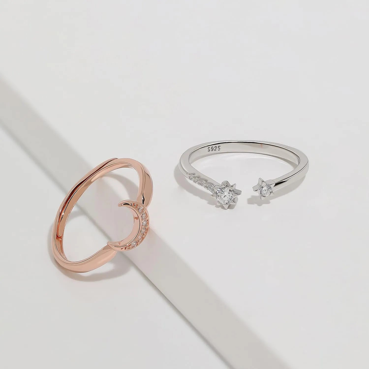 Meissa Celestial Moon and Star Ring Set Matching Promise Ring Gold Plated Stackable Ring Friendship Rings Handmade Sterling Silver Jewelry Gift for Women Teen Girls