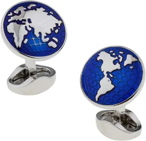 Mens Blue Unique Cufflinks, Cuff Links Elegant Earth Suit Tuxedo Dress Shirt Accessories Jewelry Gift for Birthday