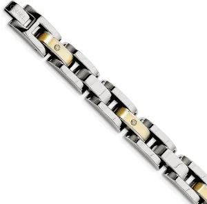 Men's Stainless Steel, 14k Yellow Gold Diamond 12mm Link Bracelet 8.5 Inches (.09 Ctw, HI, I2)