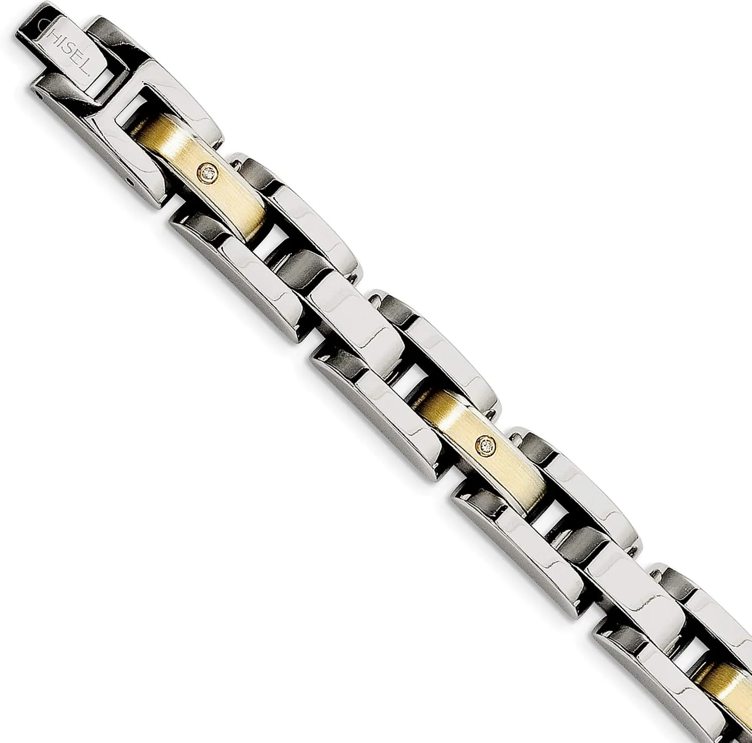Men's Stainless Steel, 14k Yellow Gold Diamond 12mm Link Bracelet 8.5 Inches (.09 Ctw, HI, I2)