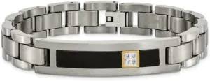 Men's Titanium, 14k White Gold Black Onyx and Diamond Link Bracelet, 8 Inches (.05 Ctw, HI, I2)