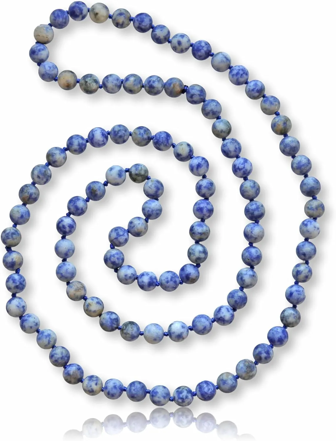MGR MY GEMS ROCK! 7-8MM 36 Inch Long Matte-Finish Genuine Semi-Precious Stone Endless Infinity Opera Length Hand Beaded Mala Chakra Strand Necklace for Women or Men.