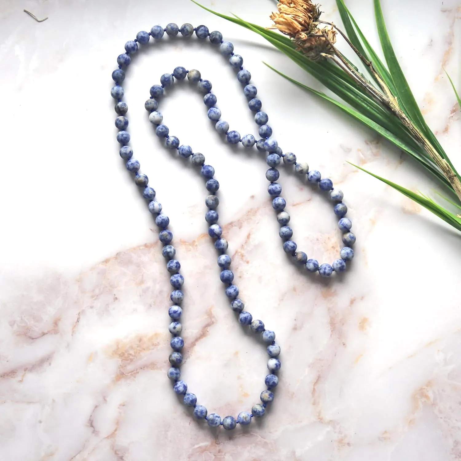 MGR MY GEMS ROCK! 7-8MM 36 Inch Long Matte-Finish Genuine Semi-Precious Stone Endless Infinity Opera Length Hand Beaded Mala Chakra Strand Necklace for Women or Men.
