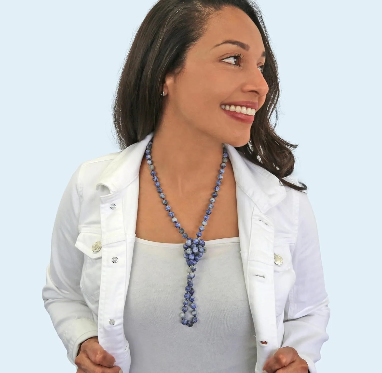 MGR MY GEMS ROCK! 7-8MM 36 Inch Long Matte-Finish Genuine Semi-Precious Stone Endless Infinity Opera Length Hand Beaded Mala Chakra Strand Necklace for Women or Men.