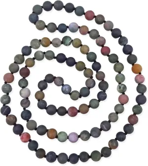 MGR MY GEMS ROCK! 7-8MM 36 Inch Long Matte-Finish Genuine Semi-Precious Stone Endless Infinity Opera Length Hand Beaded Mala Chakra Strand Necklace for Women or Men.