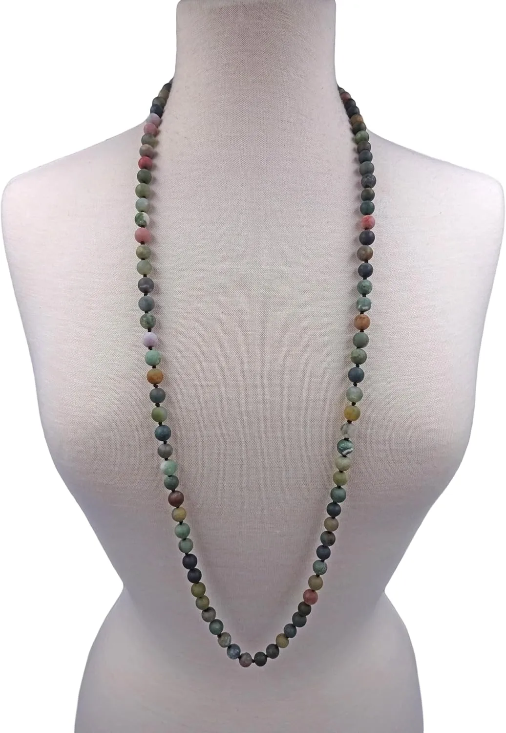MGR MY GEMS ROCK! 7-8MM 36 Inch Long Matte-Finish Genuine Semi-Precious Stone Endless Infinity Opera Length Hand Beaded Mala Chakra Strand Necklace for Women or Men.