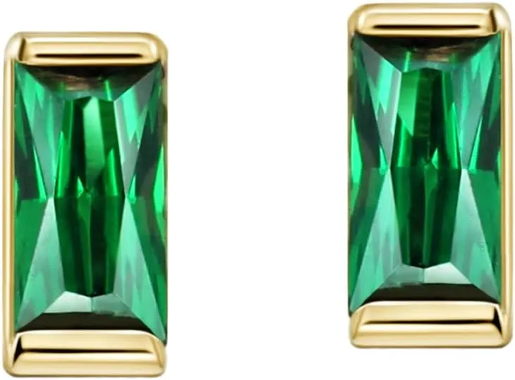 Michooyel 14K Gold Baguette Cut CZ Stud Earrings Tiny Dainty Minimalist Stacking Earrings for Women