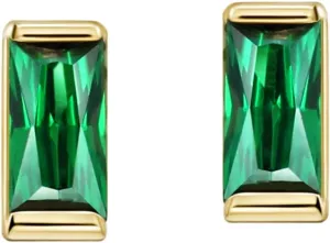 Michooyel 14K Gold Baguette Cut CZ Stud Earrings Tiny Dainty Minimalist Stacking Earrings for Women