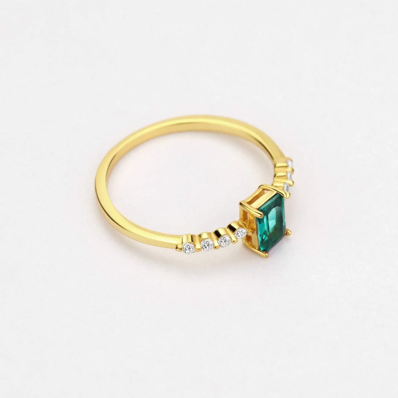 Michooyel S925 Dainty Baguette Birthstone Rings CZ Band Rings Emerald/Amethyst 18K Gold Plated Sterling Silver Fine Jewelry for Women