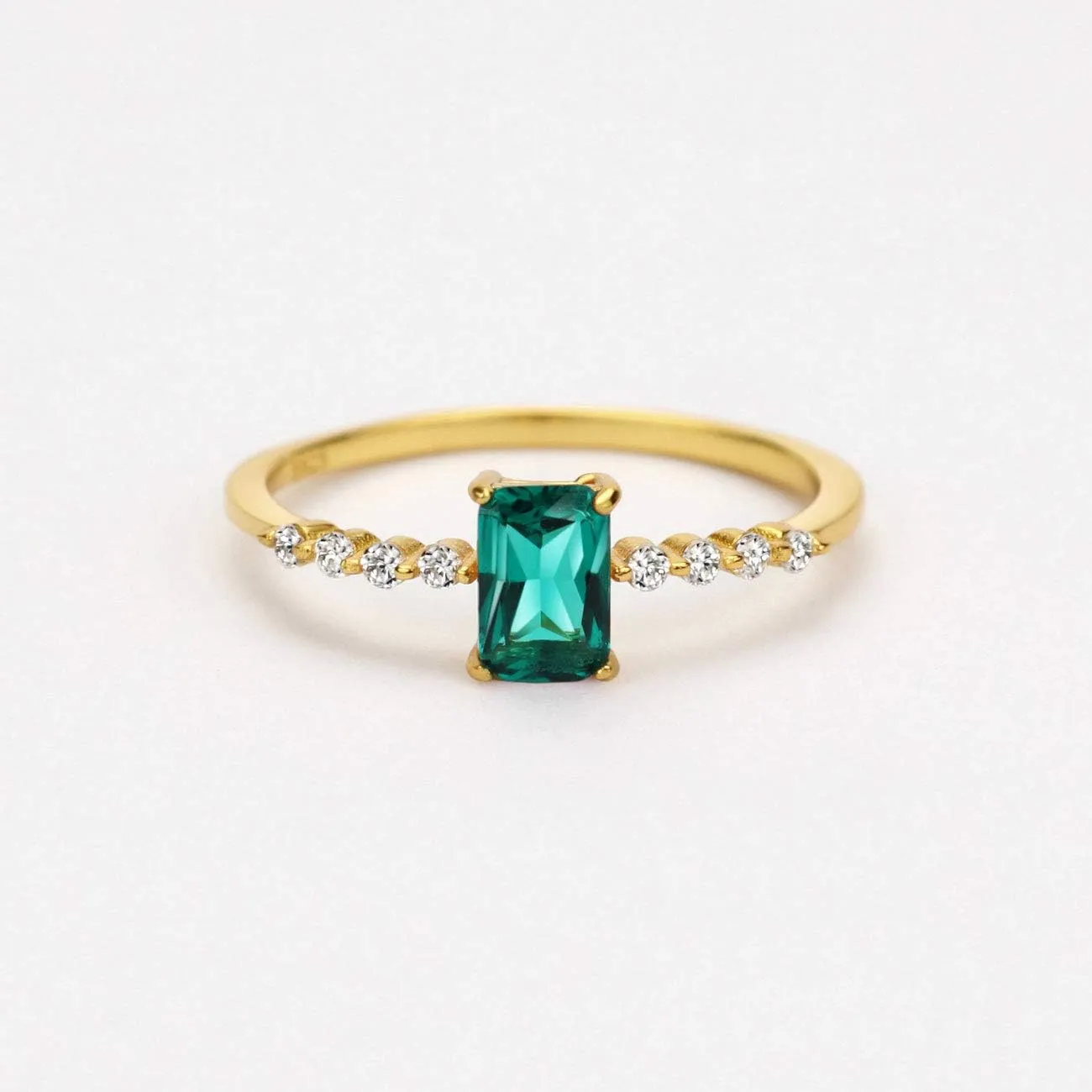 Michooyel S925 Dainty Baguette Birthstone Rings CZ Band Rings Emerald/Amethyst 18K Gold Plated Sterling Silver Fine Jewelry for Women