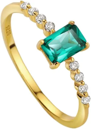 Michooyel S925 Dainty Baguette Birthstone Rings CZ Band Rings Emerald/Amethyst 18K Gold Plated Sterling Silver Fine Jewelry for Women