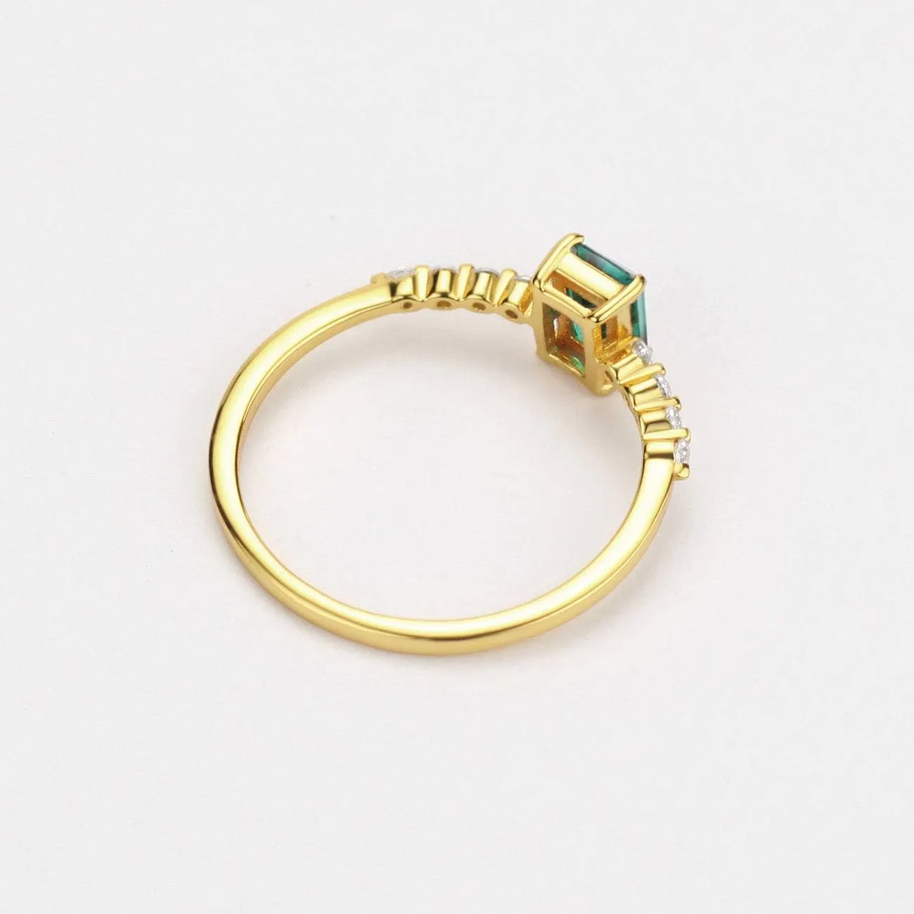 Michooyel S925 Dainty Baguette Birthstone Rings CZ Band Rings Emerald/Amethyst 18K Gold Plated Sterling Silver Fine Jewelry for Women