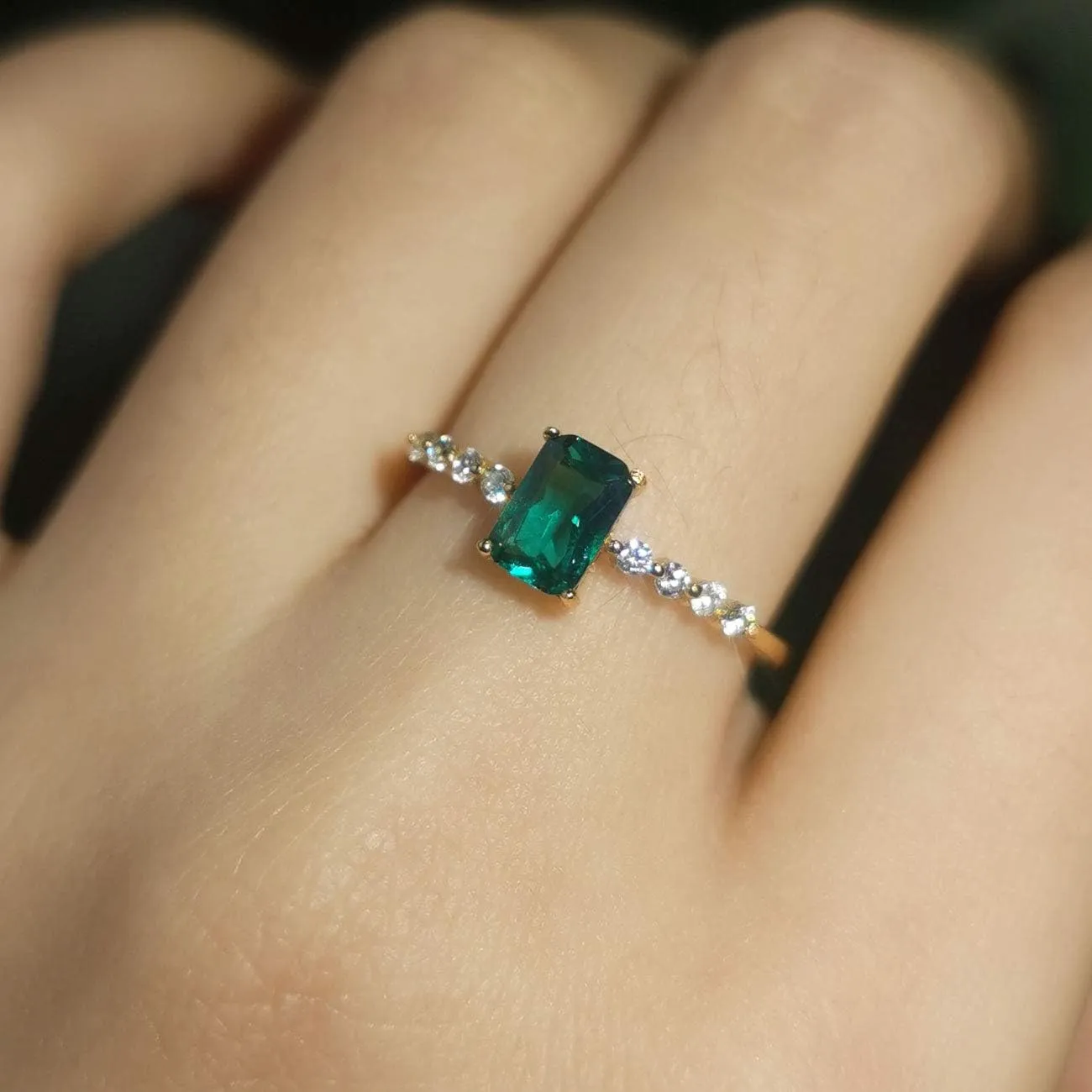 Michooyel S925 Dainty Baguette Birthstone Rings CZ Band Rings Emerald/Amethyst 18K Gold Plated Sterling Silver Fine Jewelry for Women