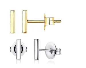 Middle Bar Stud Earrings in Gold and Silver Rhodium Plated Minimalist Delicate Dainty Jewelry Earring Stacking Studs for Women 4 mm to 10 mm (4 MM, SILVER PLATED)