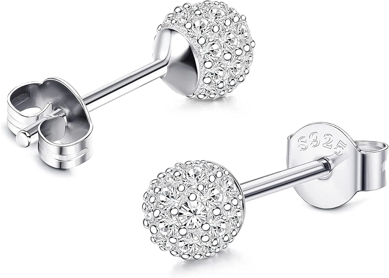 MILACOLATO 18K Gold Plated 925 Sterling Silver Stud Earrings for Women Clear Cubic Zirconia Disco Earrings Sparkle Crystal Ball Stud Earrings for Sensitive Ears Hyapollergenic