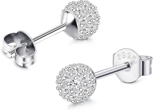 MILACOLATO 18K Gold Plated 925 Sterling Silver Stud Earrings for Women Clear Cubic Zirconia Disco Earrings Sparkle Crystal Ball Stud Earrings for Sensitive Ears Hyapollergenic
