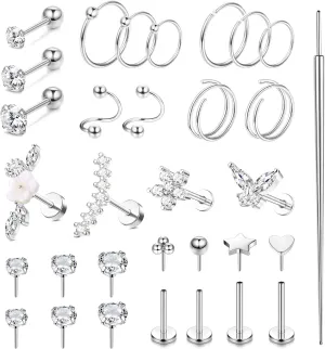 MILACOLATO Hypoallergenic Cartilage Earrings Stud Hoop for Women 16-20G Surgical Steel Tragus Earrings Push in Nose Studs Threadless Flat Back Earrings Lip Labret Daith Conch Helix Piercing Jewelry