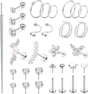 MILACOLATO Hypoallergenic Cartilage Earrings Stud Hoop for Women 16-20G Surgical Steel Tragus Earrings Push in Nose Studs Threadless Flat Back Earrings Lip Labret Daith Conch Helix Piercing Jewelry