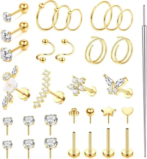 MILACOLATO Hypoallergenic Cartilage Earrings Stud Hoop for Women 16-20G Surgical Steel Tragus Earrings Push in Nose Studs Threadless Flat Back Earrings Lip Labret Daith Conch Helix Piercing Jewelry