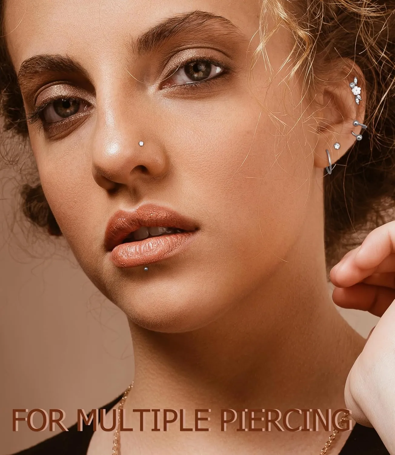 MILACOLATO Hypoallergenic Cartilage Earrings Stud Hoop for Women 16-20G Surgical Steel Tragus Earrings Push in Nose Studs Threadless Flat Back Earrings Lip Labret Daith Conch Helix Piercing Jewelry