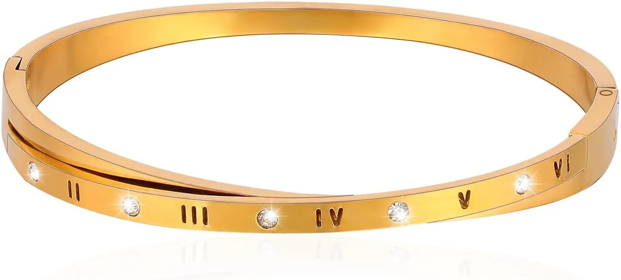 MILAKOO Women's Rhinestone Roman Numerals Bangle Elegant Gold Plated Bracelet with Cubic Zirconia Female Jewelry