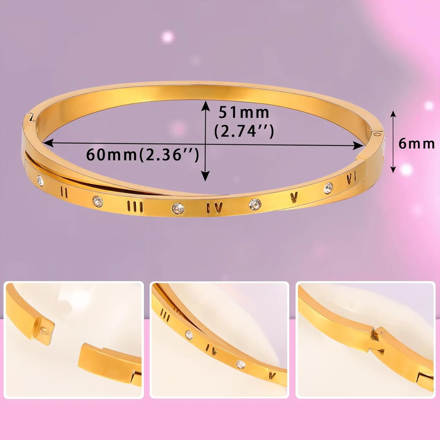 MILAKOO Women's Rhinestone Roman Numerals Bangle Elegant Gold Plated Bracelet with Cubic Zirconia Female Jewelry
