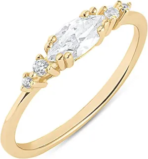 Milla 925 Sterling Silver Rings for Women, CZ Cluster Engagement Ring, 14K Gold Plated Womens Wedding Bands, Stackable, AAAAA Cubic Zirconia, Hypoallergenic, Comfort Fit