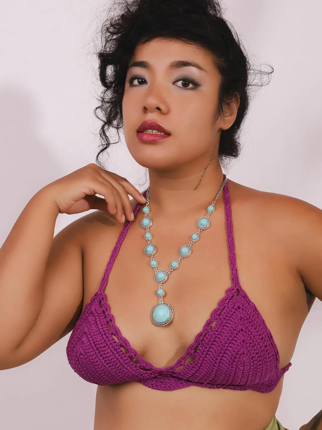 MINACHI Bohemian Created Turquoise Beaded Y-Necklace, Turquoise-toned Multi-shaped Pendant, Dainty Elegant Jewelry for Women