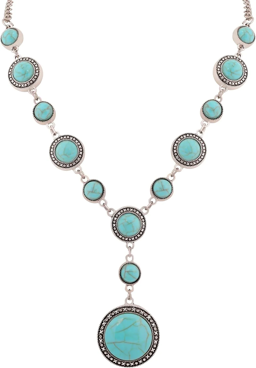 MINACHI Bohemian Created Turquoise Beaded Y-Necklace, Turquoise-toned Multi-shaped Pendant, Dainty Elegant Jewelry for Women