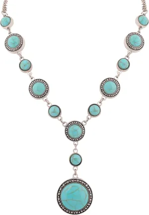 MINACHI Bohemian Created Turquoise Beaded Y-Necklace, Turquoise-toned Multi-shaped Pendant, Dainty Elegant Jewelry for Women
