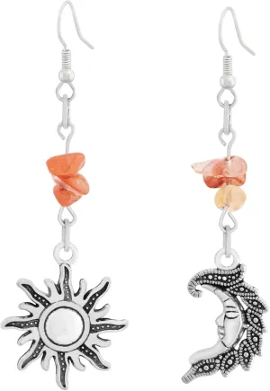 MINACHI Hippie Sun and Moon Earrings, Boho Celestial Jewelry with Natural Stone Beads, Jewelry Gift for Women
