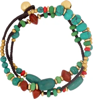 MINACHI Vintage Style, Turquoise-Toned Beaded Layered Bracelet, Unique Jewelry for Women