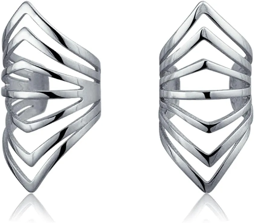 Minimalist Geometric Chevron Cartilage Ear Cuffs Clip Wrap Helix Non Pierced Earrings 14K Gold Plated Sterling Silver
