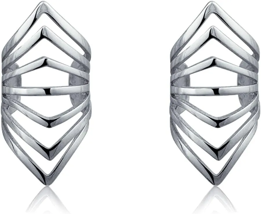 Minimalist Geometric Chevron Cartilage Ear Cuffs Clip Wrap Helix Non Pierced Earrings 14K Gold Plated Sterling Silver