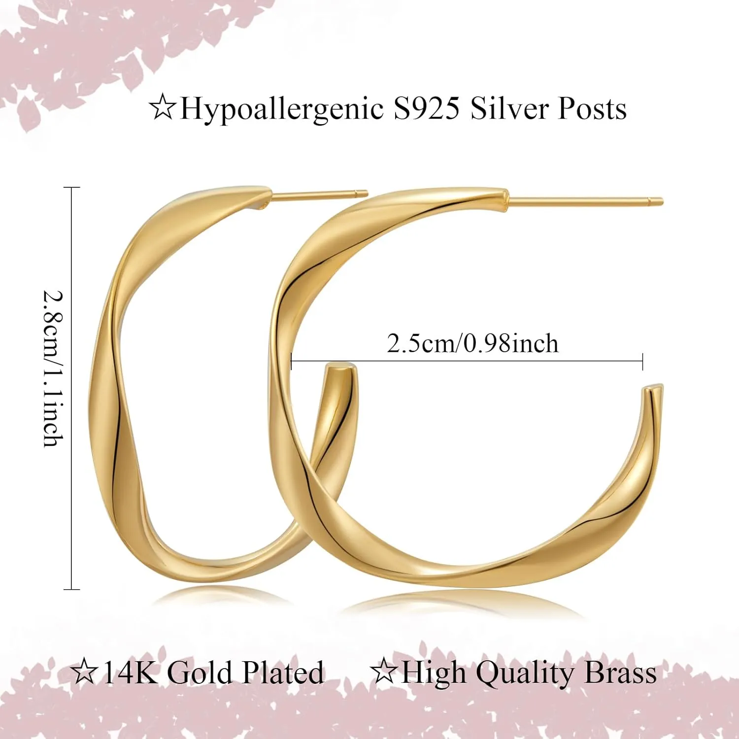 Minimalist Hoop Earrings 14K Gold Plated Lightweight Twisted Small Thick Huggie Hoops Earrings Hypoallergenic Gold Earrings for Women Trendy Hoops Drop Dangle Earrings Studs Jewelry Gifts