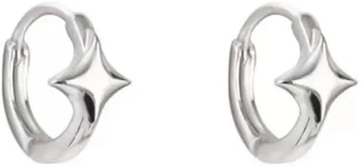 Minimalist Star Hoop Earrings for Women Girls 925 Sterling Silver Tiny Star Small Huggie Hoops 10mm Sleeper Cartilage Earrings Hypoallergenic