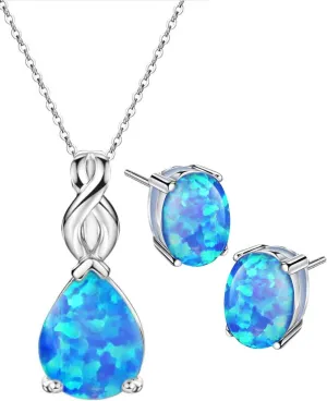Mints Opal Jewelry Set Sterling Silver Pendant Necklace Stud Earrings October Birthstone Gemstone Fine Jewelry for Women
