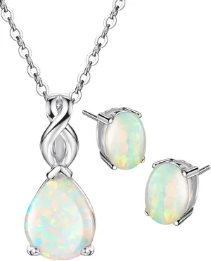 Mints Opal Jewelry Set Sterling Silver Pendant Necklace Stud Earrings October Birthstone Gemstone Fine Jewelry for Women