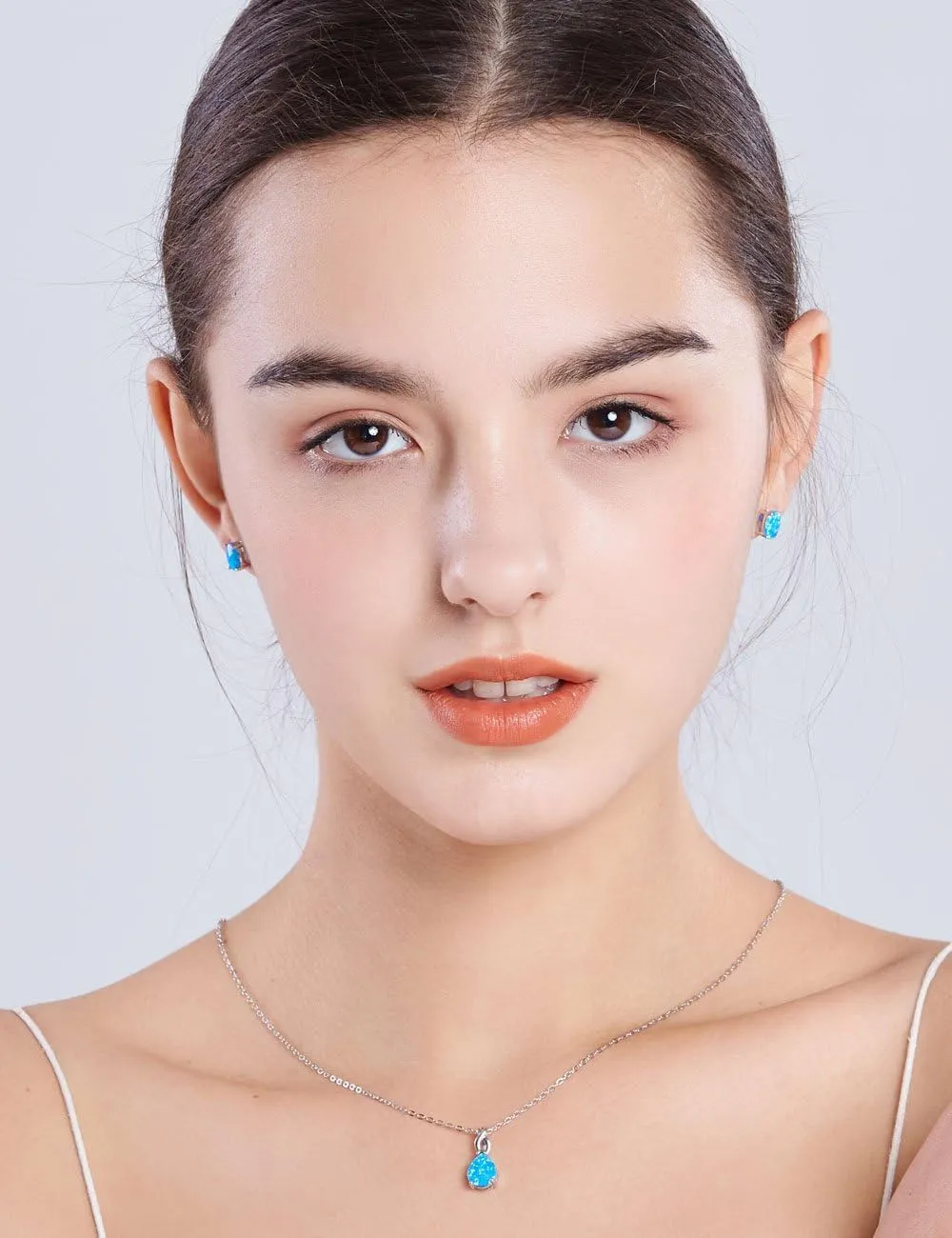 Mints Opal Jewelry Set Sterling Silver Pendant Necklace Stud Earrings October Birthstone Gemstone Fine Jewelry for Women