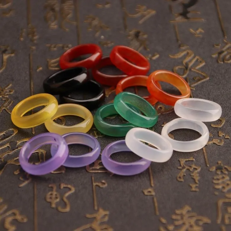 Mnyixsi Simple Agate Eternity Stackable Ring Natrual Jade Couple Ring for Women Colorful Emerald Ring Birthstone Carnelian Healing Crystal Good Luck Statement Jewelry for Theme Party Style 5