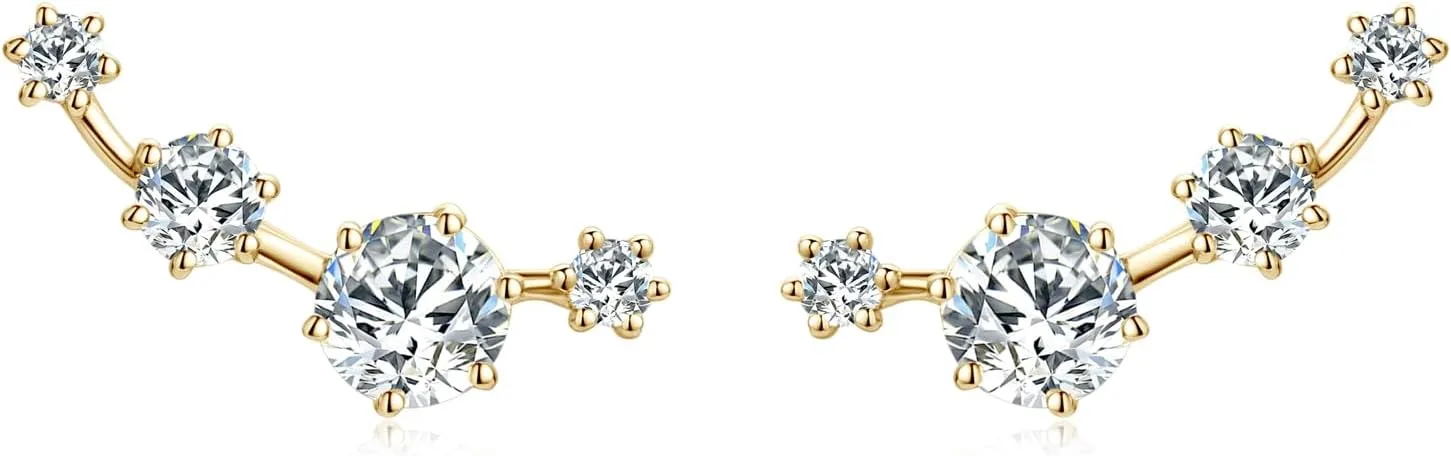 Moissanite Crawler Stud Earrings for Women, 925 Sterling Silver Cuff Wrap Earring D Color Lab Created Moissanite Hypoallergenic Climber Earring for Sensitive Ears Dainty Jewelry Christmas Birthday Gifts