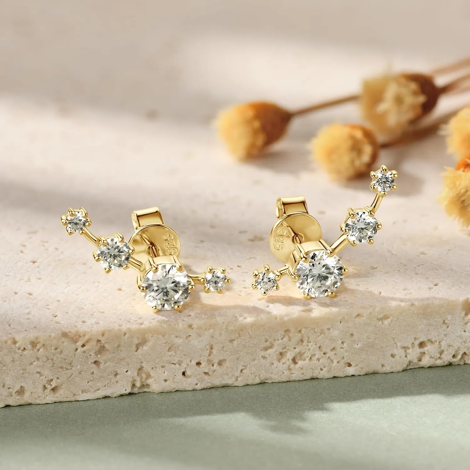 Moissanite Crawler Stud Earrings for Women, 925 Sterling Silver Cuff Wrap Earring D Color Lab Created Moissanite Hypoallergenic Climber Earring for Sensitive Ears Dainty Jewelry Christmas Birthday Gifts